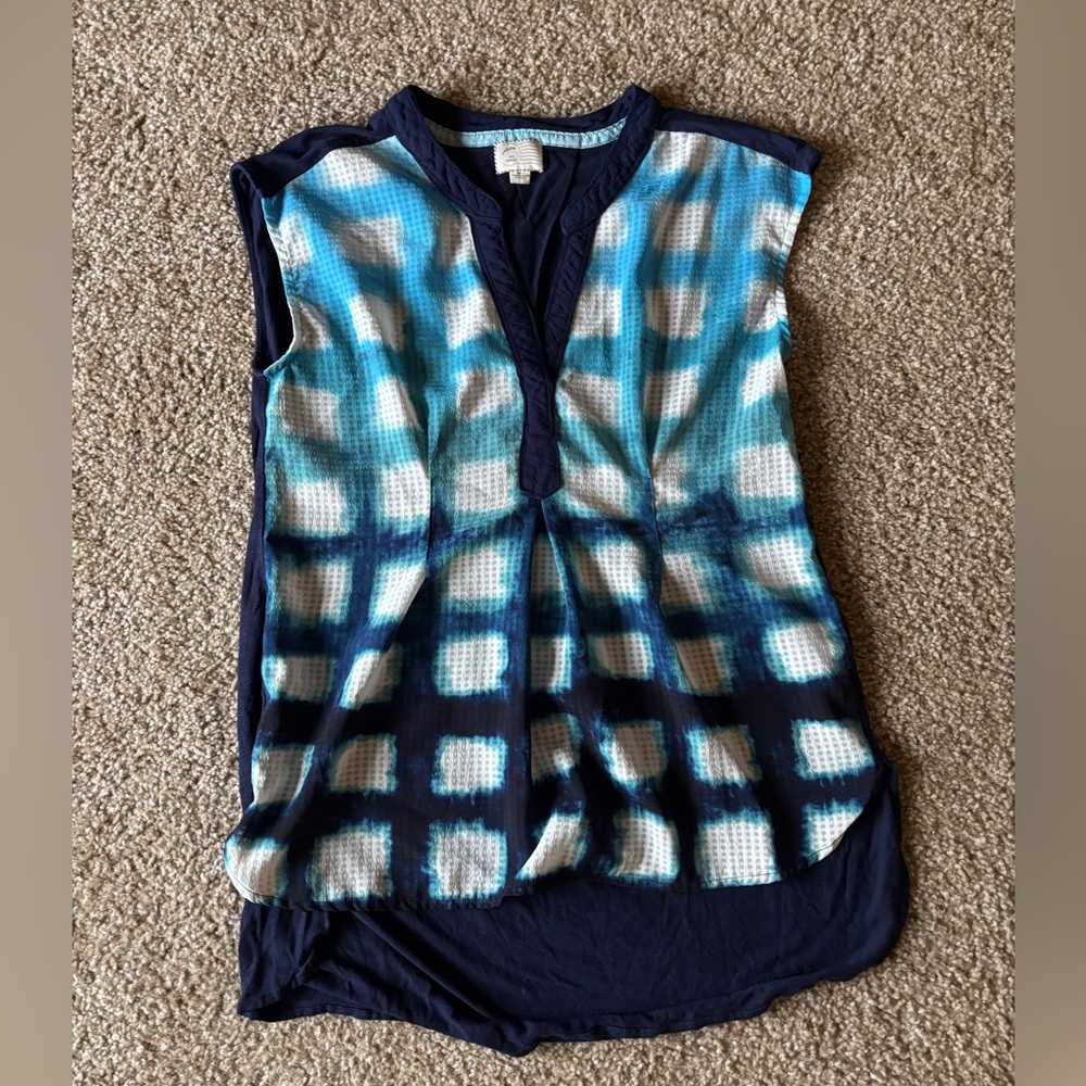 Postmark Anthropologie Egress Split Neck Blue‎ Tunic Top Shirt Tank XS boho